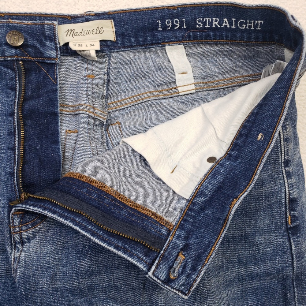 Madewell Selvedge 1991 Straight Jeans Mens 38x34 Blue Medium Wash Stretch Denim - Picture 3 of 12